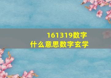 161319数字什么意思数字玄学