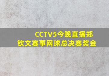 CCTV5今晚直播郑钦文赛事网球总决赛奖金