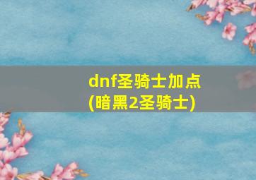 dnf圣骑士加点(暗黑2圣骑士)