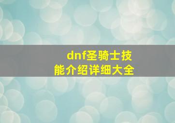 dnf圣骑士技能介绍详细大全