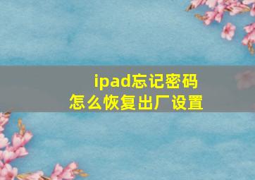 ipad忘记密码怎么恢复出厂设置