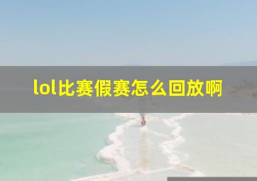 lol比赛假赛怎么回放啊