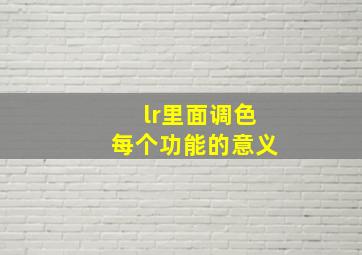 lr里面调色每个功能的意义