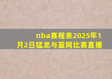 nba赛程表2025年1月2日猛龙与蓝网比赛直播