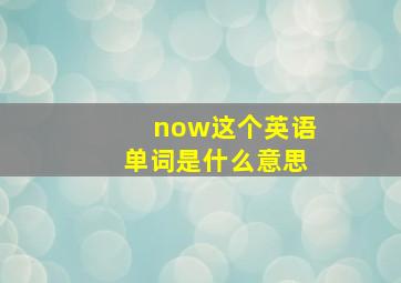 now这个英语单词是什么意思