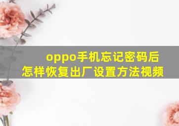 oppo手机忘记密码后怎样恢复出厂设置方法视频