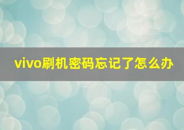 vivo刷机密码忘记了怎么办