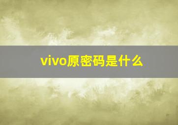 vivo原密码是什么