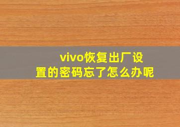 vivo恢复出厂设置的密码忘了怎么办呢