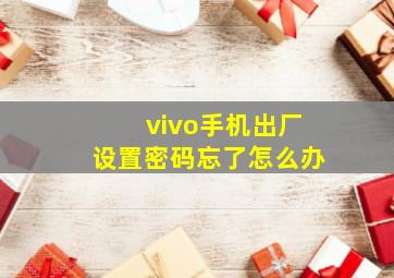 vivo手机出厂设置密码忘了怎么办