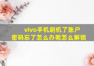 vivo手机刷机了账户密码忘了怎么办呢怎么解锁