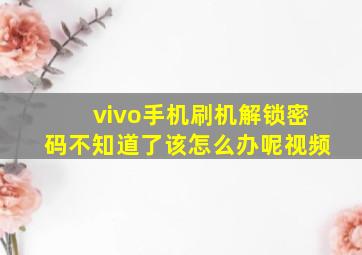 vivo手机刷机解锁密码不知道了该怎么办呢视频