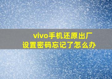 vivo手机还原出厂设置密码忘记了怎么办