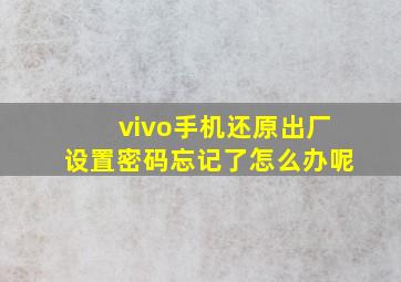 vivo手机还原出厂设置密码忘记了怎么办呢