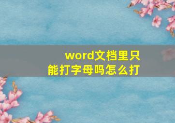 word文档里只能打字母吗怎么打