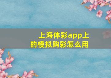 上海体彩app上的模拟购彩怎么用