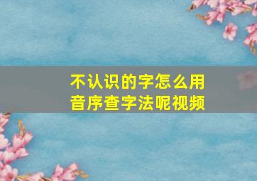 不认识的字怎么用音序查字法呢视频