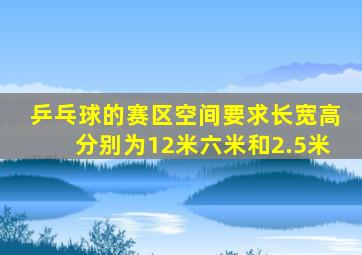 乒乓球的赛区空间要求长宽高分别为12米六米和2.5米