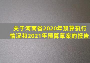 关于河南省2020年预算执行情况和2021年预算草案的报告