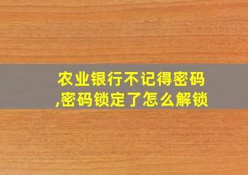 农业银行不记得密码,密码锁定了怎么解锁