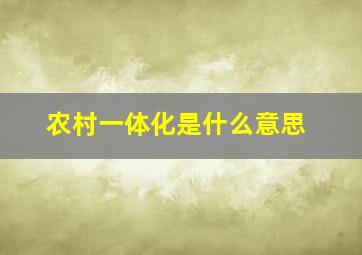 农村一体化是什么意思