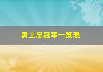 勇士总冠军一览表