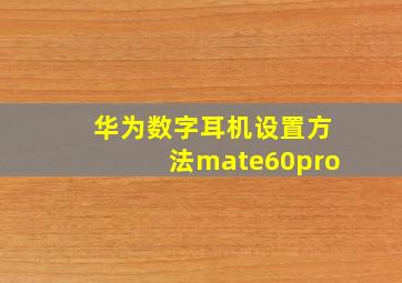 华为数字耳机设置方法mate60pro