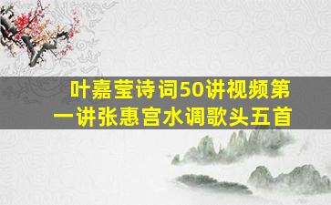 叶嘉莹诗词50讲视频第一讲张惠宫水调歌头五首