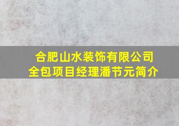 合肥山水装饰有限公司全包项目经理潘节元简介