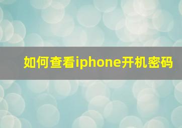 如何查看iphone开机密码