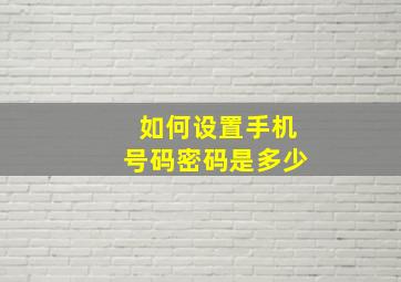 如何设置手机号码密码是多少