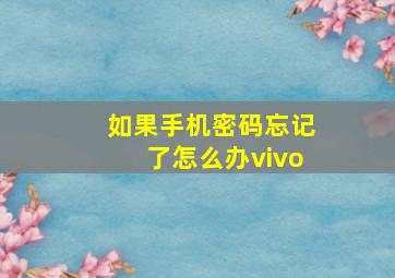 如果手机密码忘记了怎么办vivo