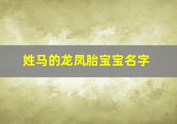 姓马的龙凤胎宝宝名字