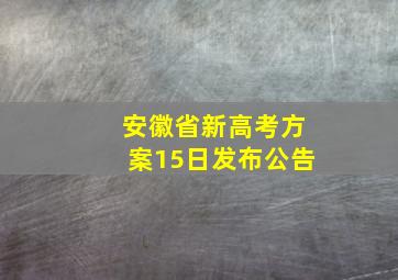 安徽省新高考方案15日发布公告