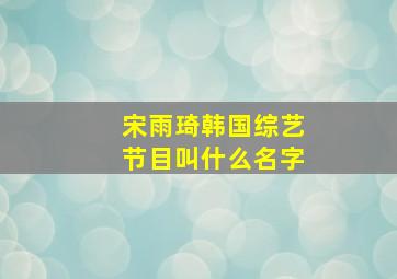 宋雨琦韩国综艺节目叫什么名字