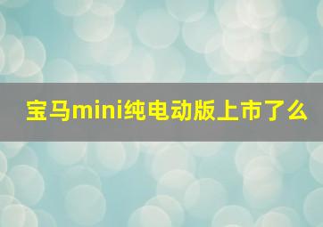 宝马mini纯电动版上市了么