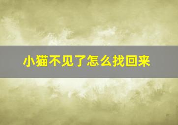 小猫不见了怎么找回来