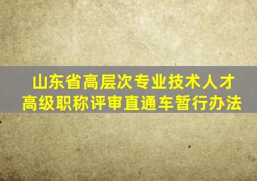 山东省高层次专业技术人才高级职称评审直通车暂行办法