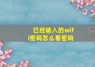 已经输入的wifi密码怎么看密码