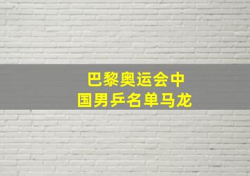 巴黎奥运会中国男乒名单马龙