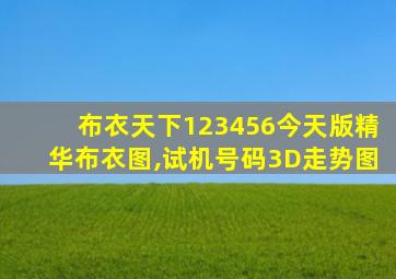 布衣天下123456今天版精华布衣图,试机号码3D走势图