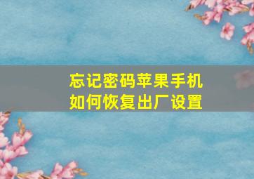 忘记密码苹果手机如何恢复出厂设置