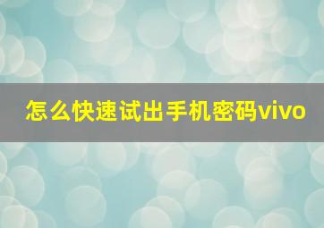 怎么快速试出手机密码vivo