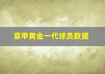 意甲黄金一代球员数据