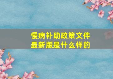 慢病补助政策文件最新版是什么样的