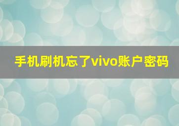 手机刷机忘了vivo账户密码