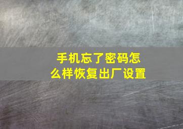 手机忘了密码怎么样恢复出厂设置