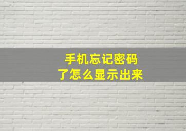 手机忘记密码了怎么显示出来