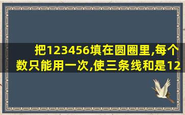 把123456填在圆圈里,每个数只能用一次,使三条线和是12