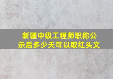 新疆中级工程师职称公示后多少天可以取红头文